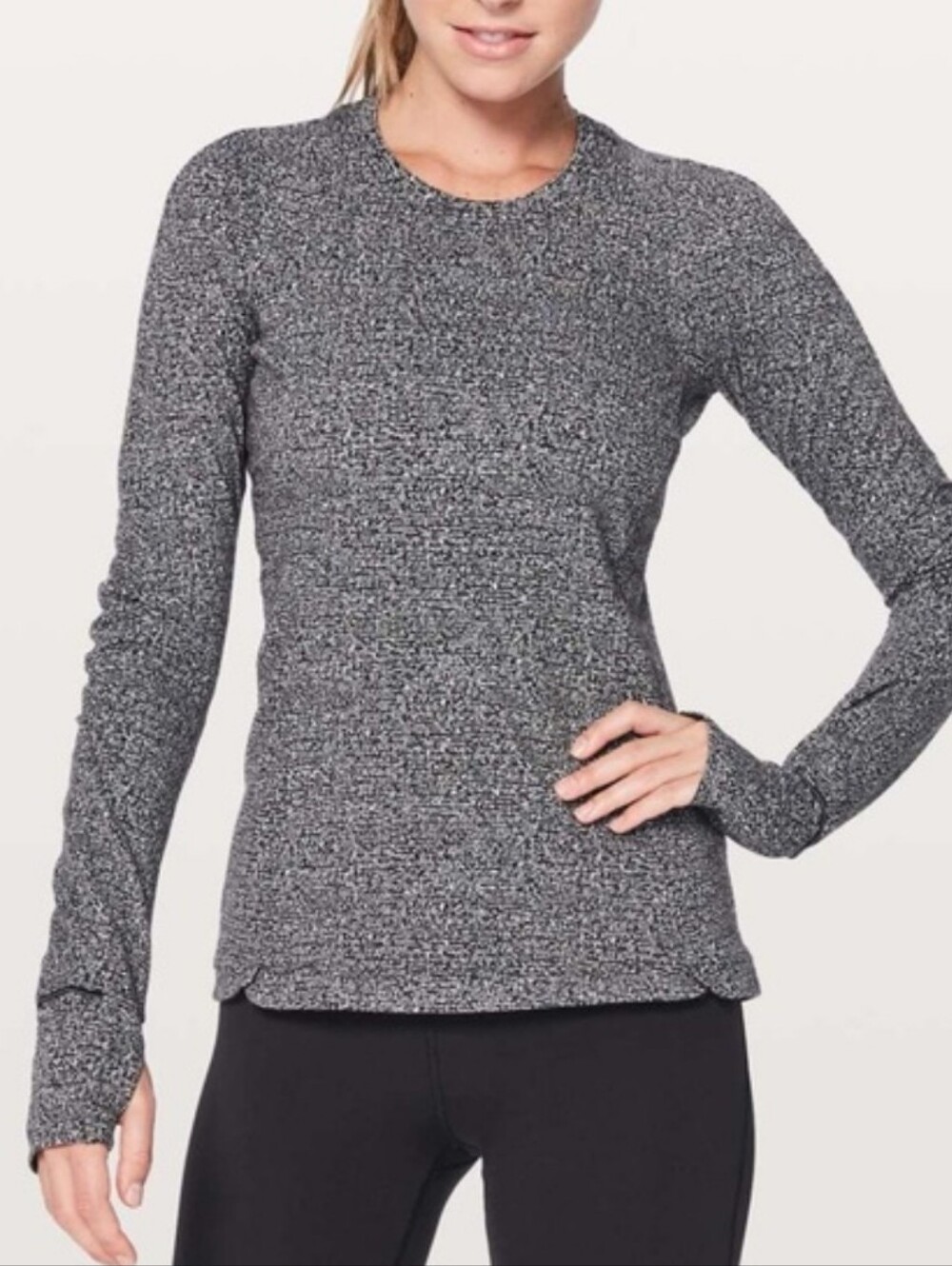 Lululemon Black White Space Dye Long Sleeve Running Top Thumbholes Zip Pocket